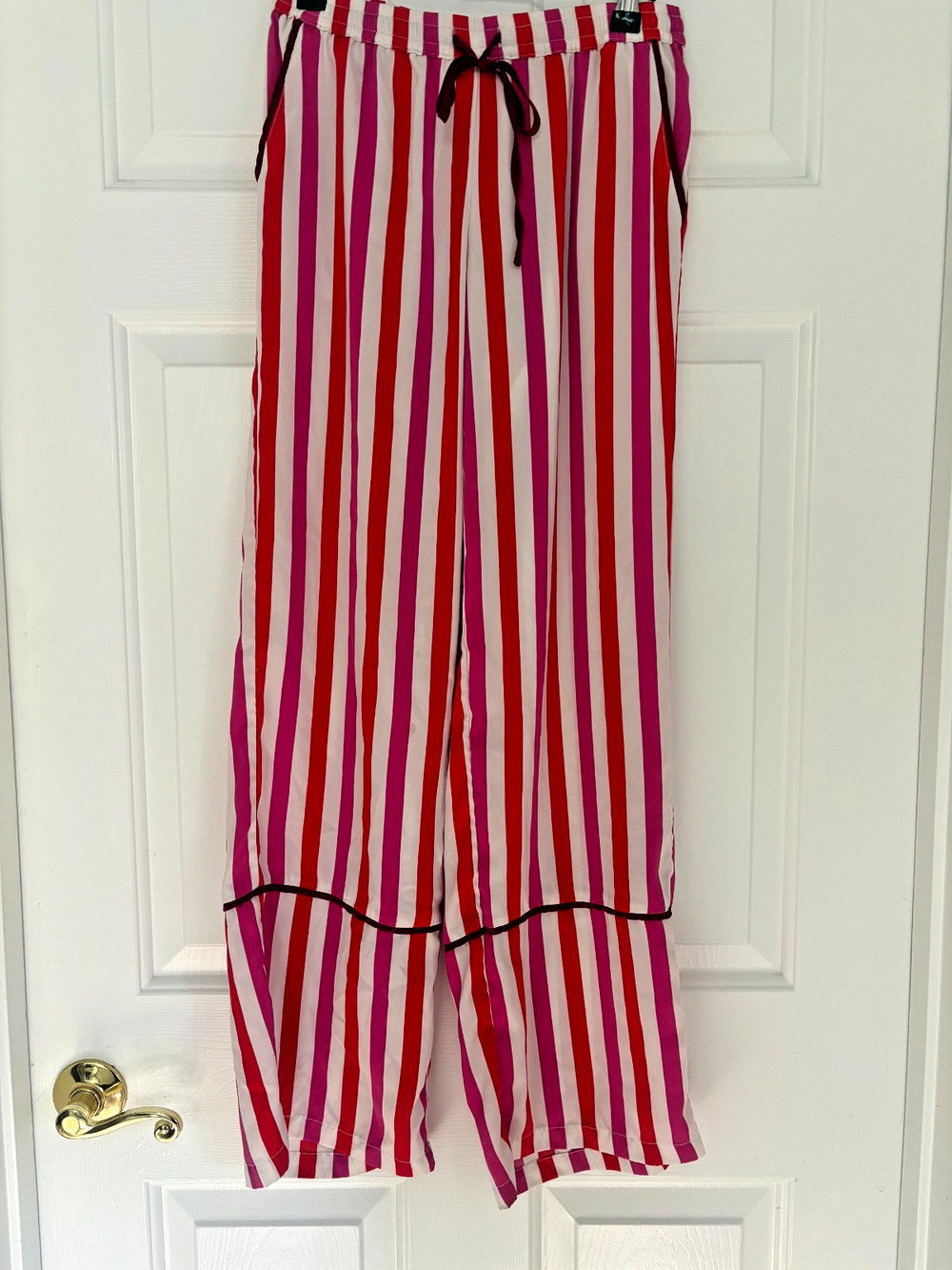 Summersalt Pink Red Striped Wide Leg Elastic Drawstring Waist PJ Pants XS 00-2